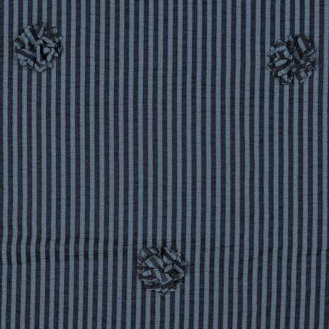 Viscose Embroidery Flowers / Stripes Navy