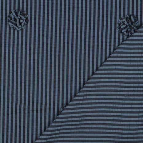 Viscose Embroidery Flowers / Stripes Navy