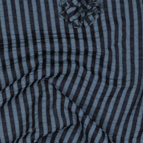 Viscose Embroidery Flowers / Stripes Navy
