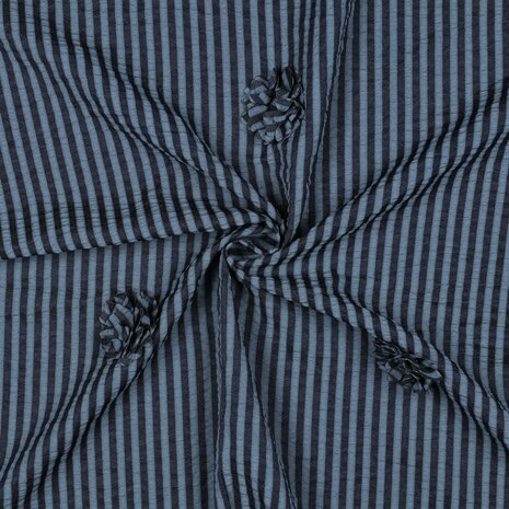 Viscose Embroidery Flowers / Stripes Navy