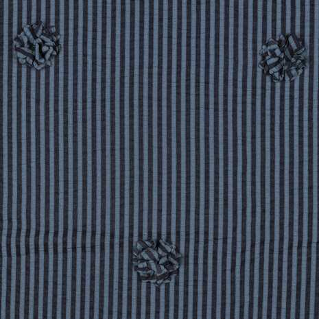 Viscose Embroidery Flowers / Stripes Navy