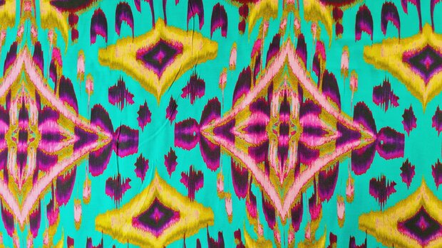 Viscose Satin Abstract Turquoise