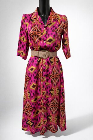 Viscose Satin Abstract Fuchsia