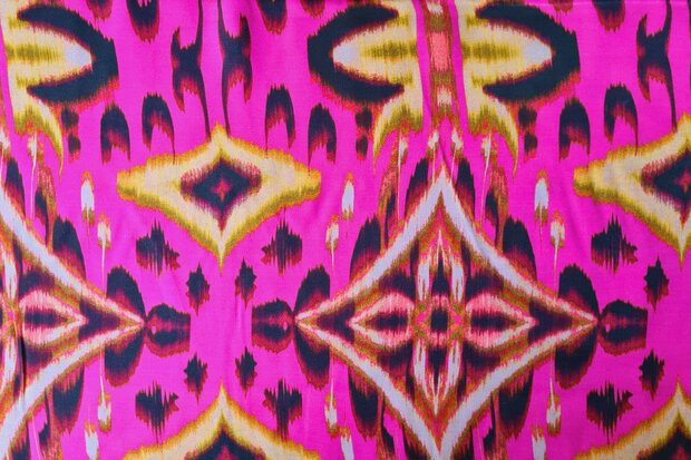 Viscose Satin Abstract Fuchsia