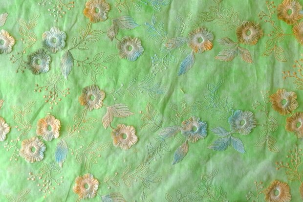 Cotton Embroidery Tie Dye Lime 2