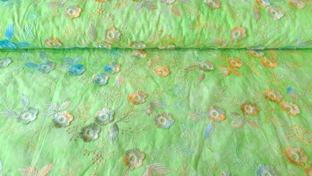 Cotton Embroidery Tie Dye Lime 2