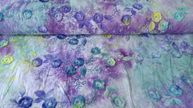Cotton Embroidery Tie Dye Multi Lila