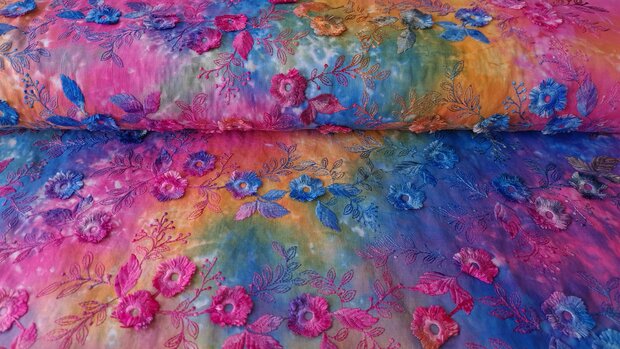 Cotton Embroidery Tie Dye Multi Orange