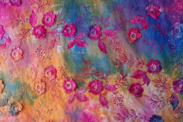 Cotton Embroidery Tie Dye Multi Orange