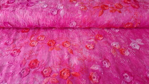 Cotton Embroidery Tie Dye Fuchsia