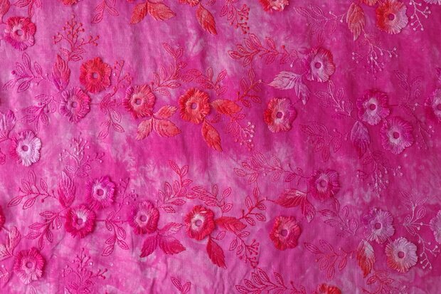 Cotton Embroidery Tie Dye Fuchsia