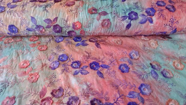 Cotton Embroidery Tie Dye Multi Coral