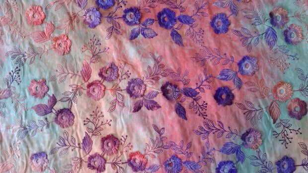 Cotton Embroidery Tie Dye Multi Coral