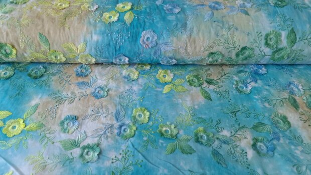 Cotton Embroidery Tie Dye Multi Turquoise
