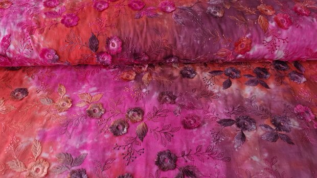 Cotton Embroidery Tie Dye Multi Magenta