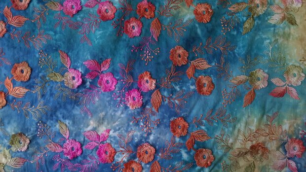 Cotton Embroidery Tie Dye Multi Blue
