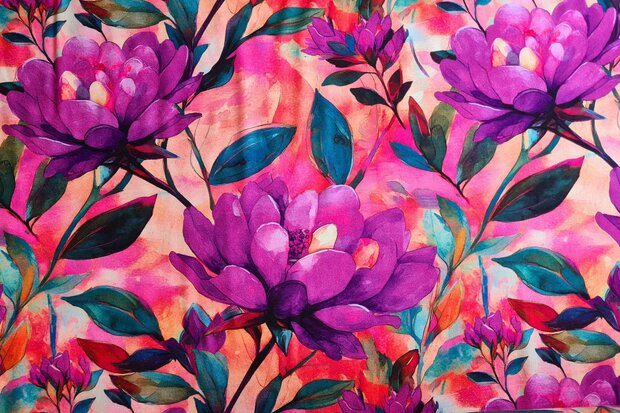 Viscose Jersey Digital Flowers Magenta