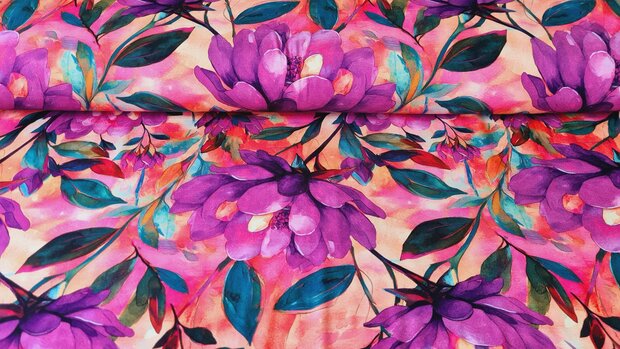 Viscose Jersey Digital Flowers Magenta