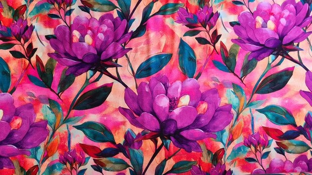 Viscose Jersey Digital Flowers Magenta