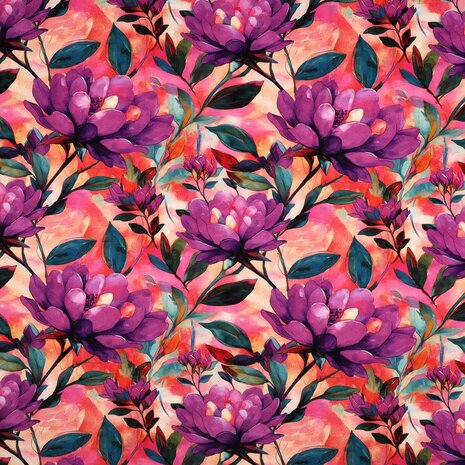 Viscose Jersey Digital Flowers Magenta