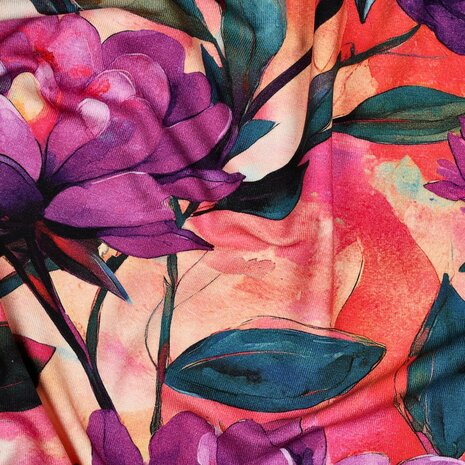 Viscose Jersey Digital Flowers Magenta