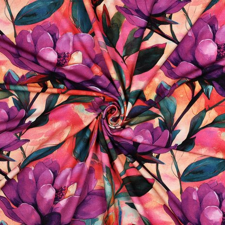 Viscose Jersey Digital Flowers Magenta