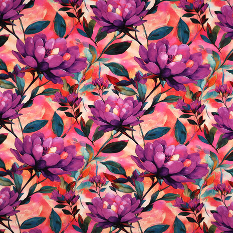 Viscose Jersey Digital Flowers Magenta