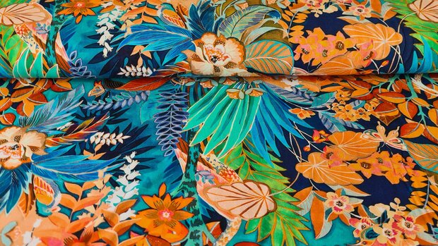 Viscose Jersey Jardin Multi-Blue