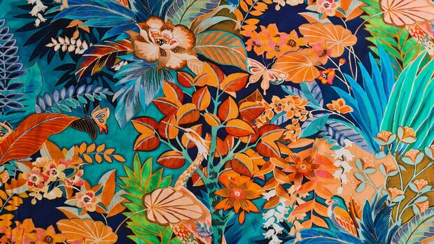 Viscose Jersey Jardin Multi-Blue