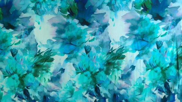 Viscose Jersey Flowers Aqua