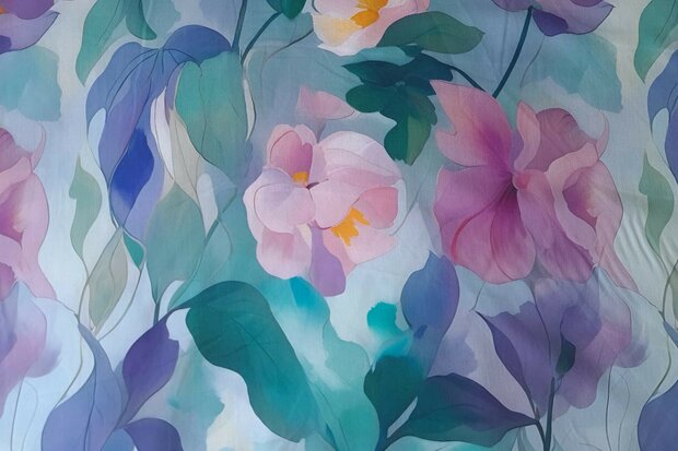 Viscose Digital Flowers Dusty Mint