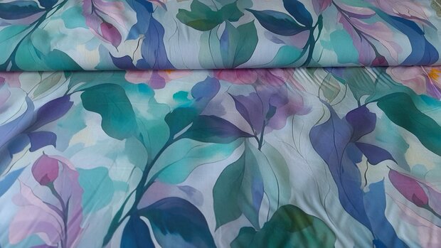 Viscose Digital Flowers Dusty Mint