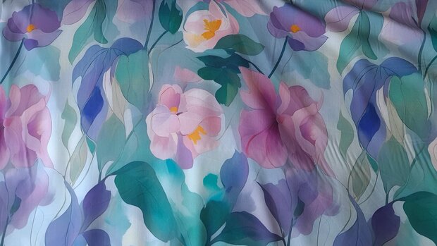 Viscose Digital Flowers Dusty Mint