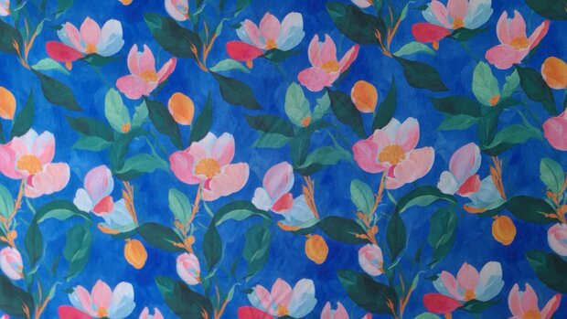 Viscose Stretch Flowers Blue