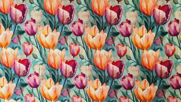 Bamboo Jersey Tulips Green