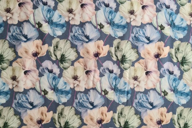 Bamboo Jersey Flowers Dusty Blue