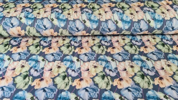 Bamboo Jersey Flowers Dusty Blue