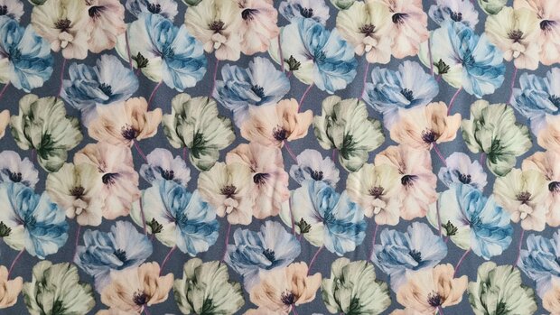 Bamboo Jersey Flowers Dusty Blue