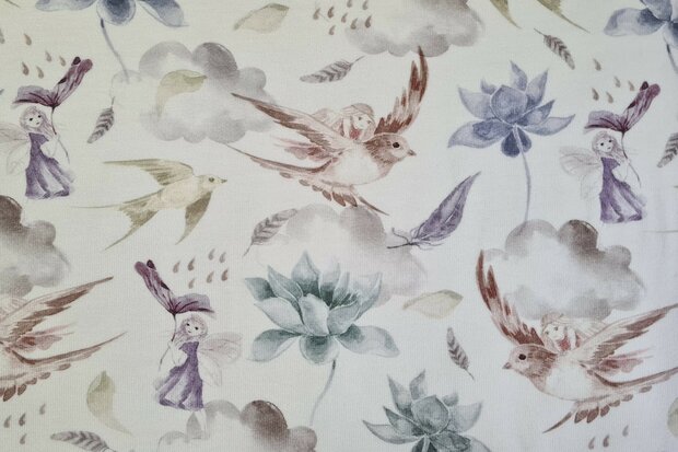 Organic Cotton Jersey Fairies Mauve