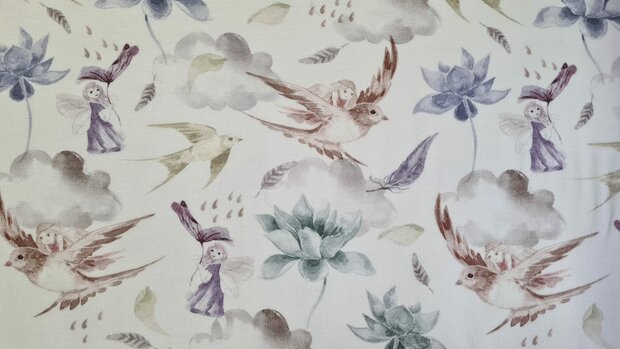 Organic Cotton Jersey Fairies Mauve