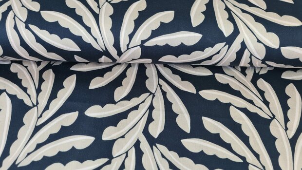 Viscose Stretch Satin Leaf Navy