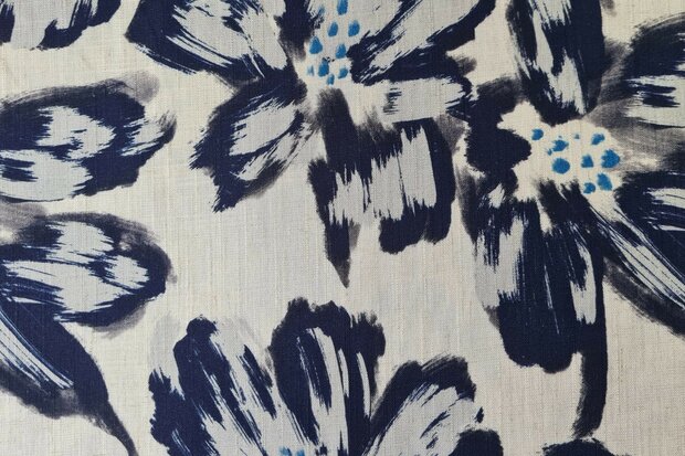 Viscose Linnen Flower Navy