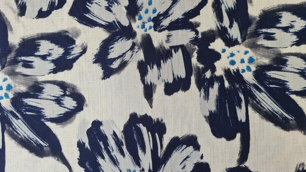 Viscose Linnen Flower Navy