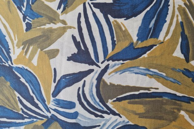 Viscose Crepe Abstract Leaves Blue