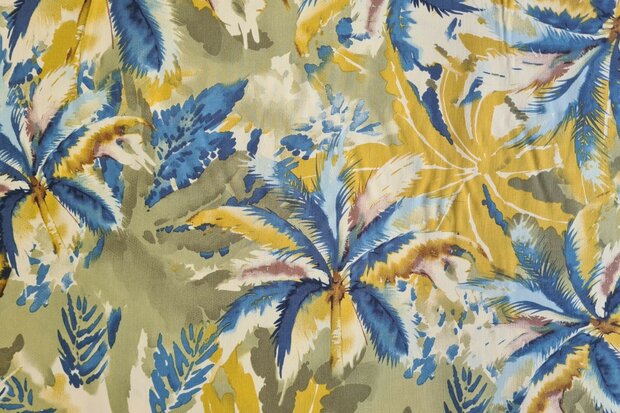 Viscose Poplin Palmleaves  Blue