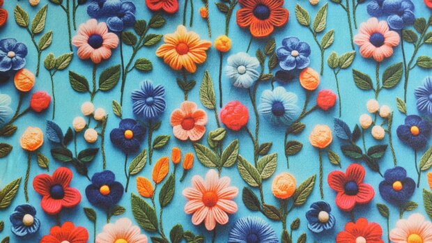 Cotton Jersey Flowers Turquoise