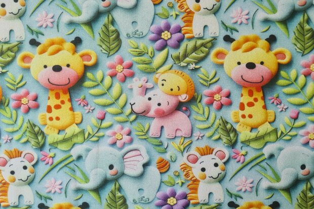 Cotton Jersey Baby Animals Turquoise