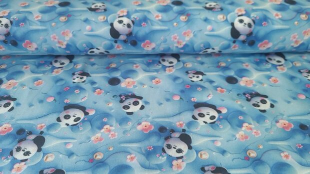 Cotton Jersey Baby Panda Blue