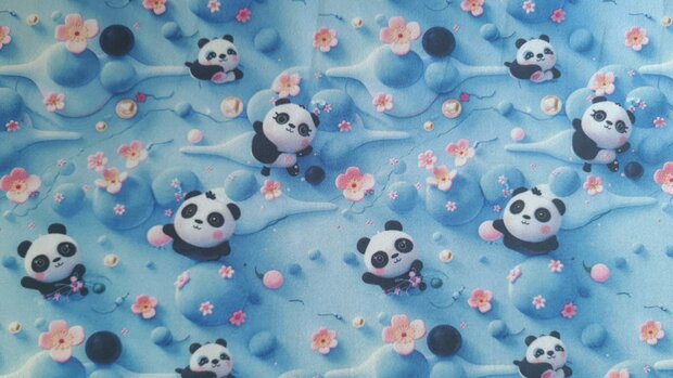 Cotton Jersey Baby Panda Blue