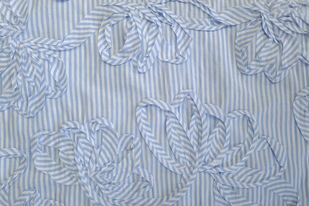 Cotton Embroidery Stripes / Flowers Blue 3